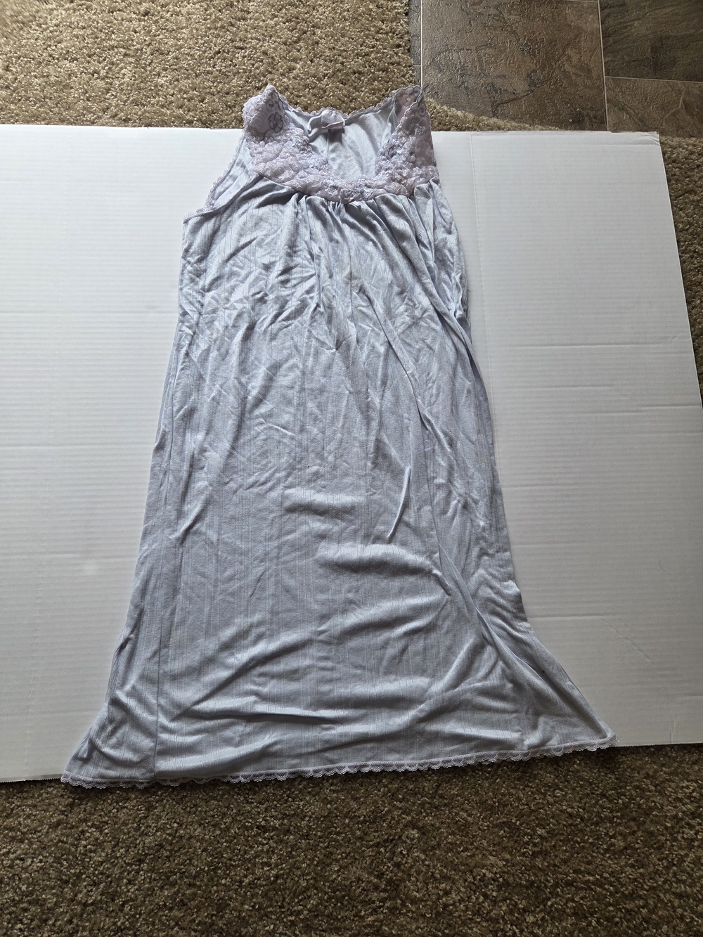 Simply Basic Lavender Lace Trim Sleeveless Nightgown Ribbed Knit Sleep Dress M